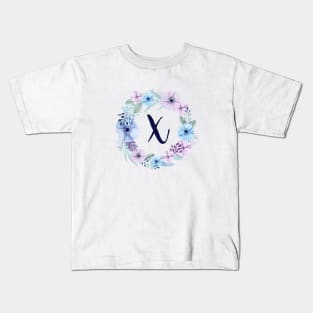 Floral Monogram X Icy Winter Blossoms Kids T-Shirt